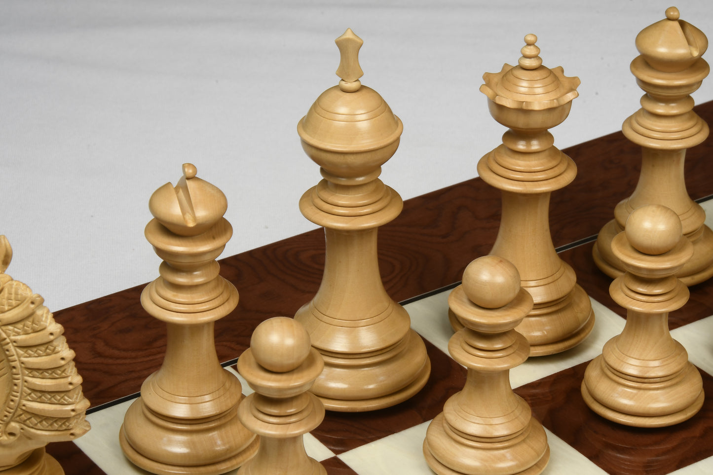 The Sikh Empire Series Triple Weighted Wooden Handmade Chess Pieces in Bud Rosewood (Padauk) and Indian Boxwood - 4.5" King