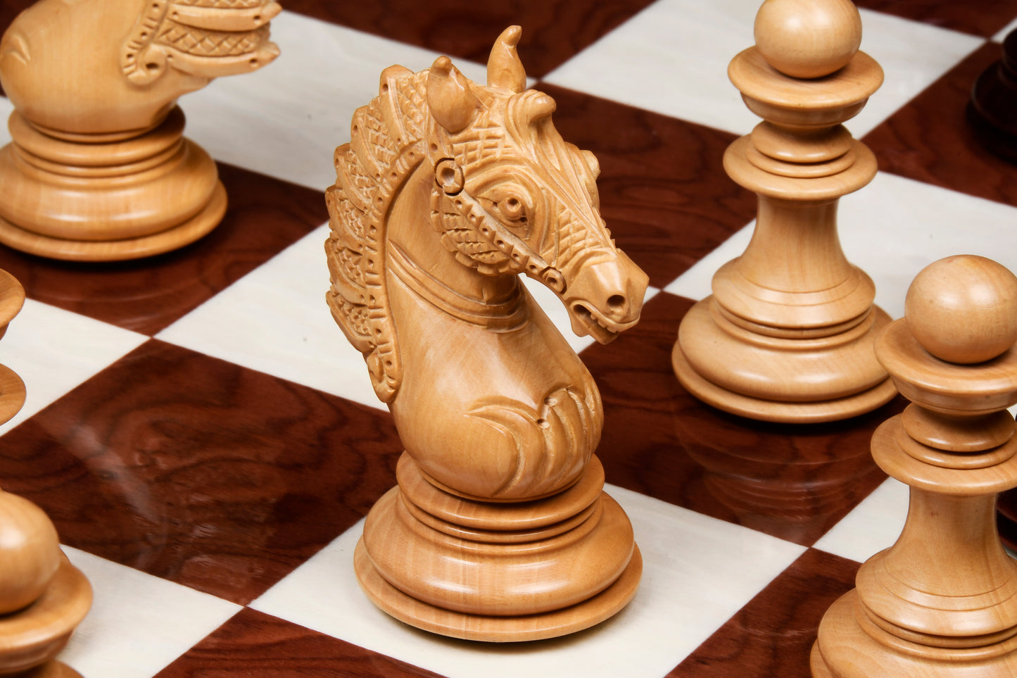 The Sikh Empire Series Triple Weighted Wooden Handmade Chess Pieces in Bud Rosewood (Padauk) and Indian Boxwood - 4.5" King