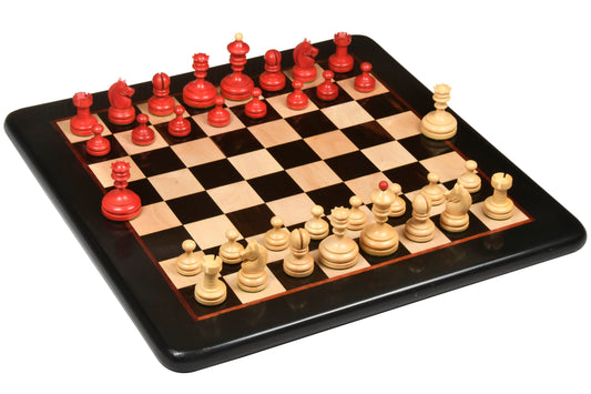 Repro Vintage 1930 German Knubbel Chess Set in Stained Crimson / Boxwood with Board