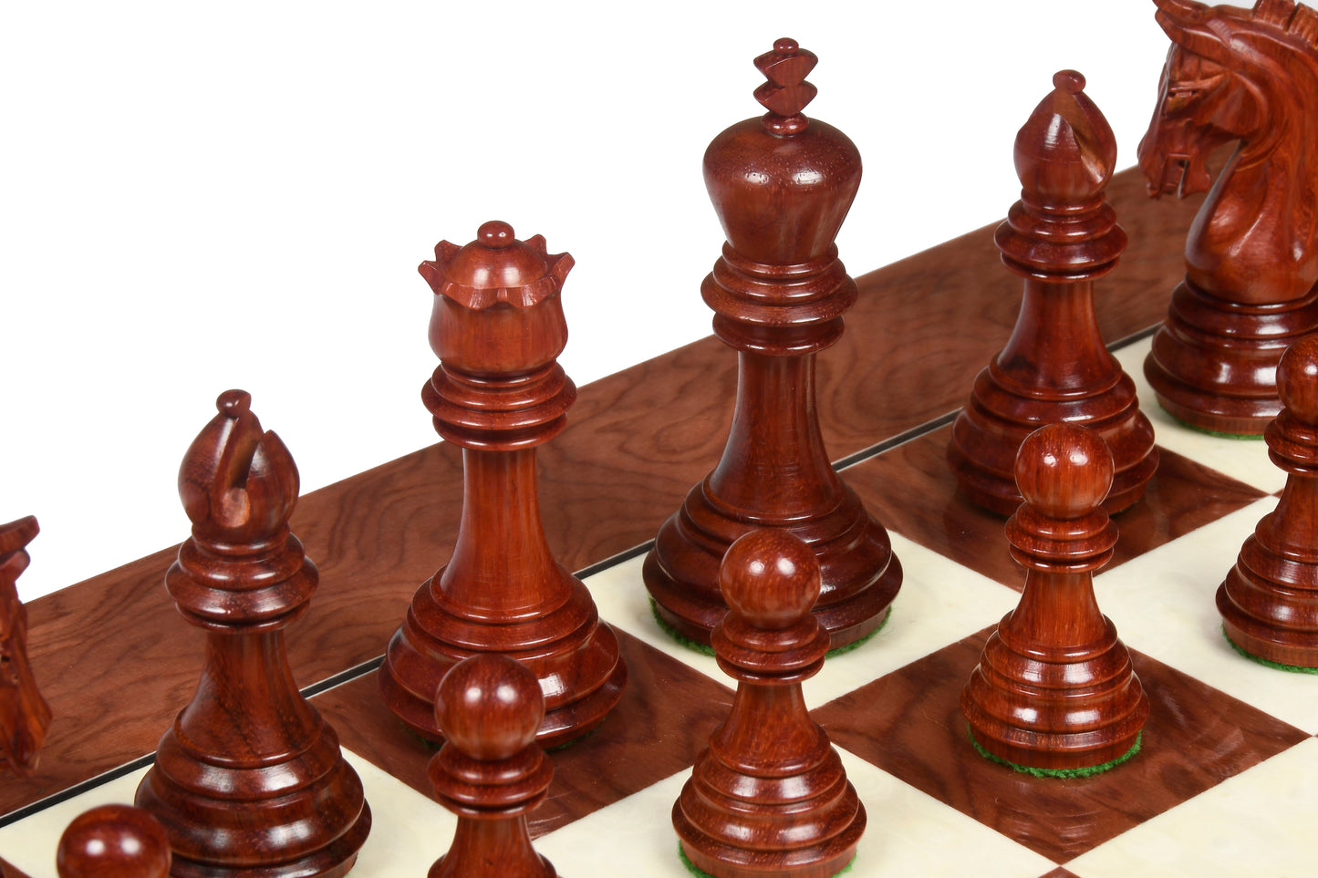 The New Imperial Weighted Staunton Chess Pieces in Bud Rosewood and Boxwood - 3.75" King with Extra Queens