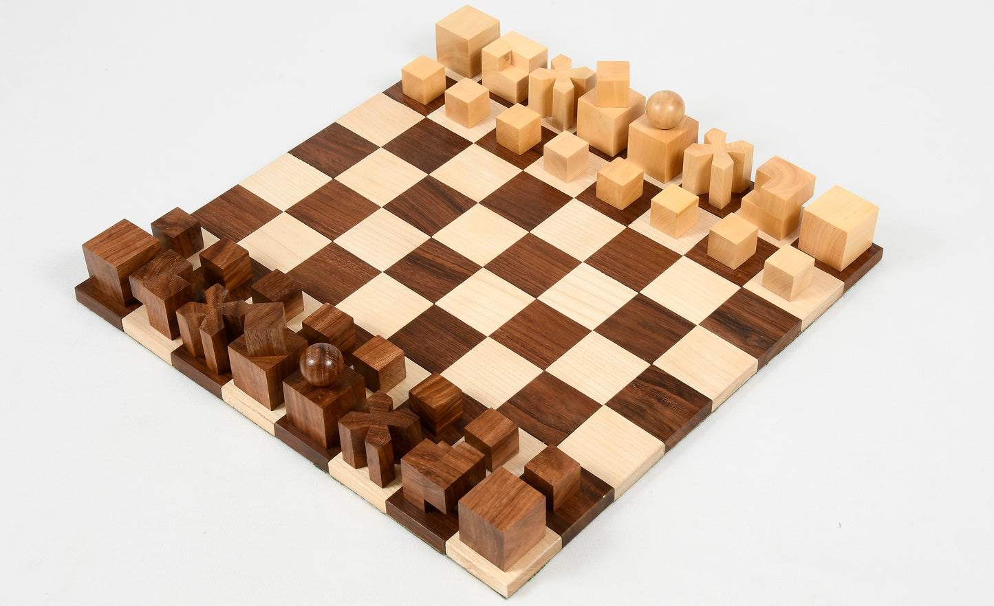 Reproduced 1924 Bauhaus Geometrical Abstract Chessmen in Sheesham and Boxwood - 1.9" King