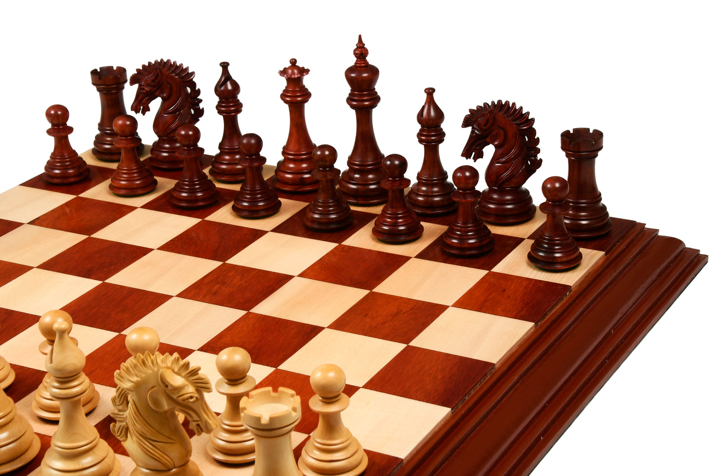 The Ruffian American Series Staunton Chess Pieces in Budrosewood &nbsp; / Box Wood - 4.8" King