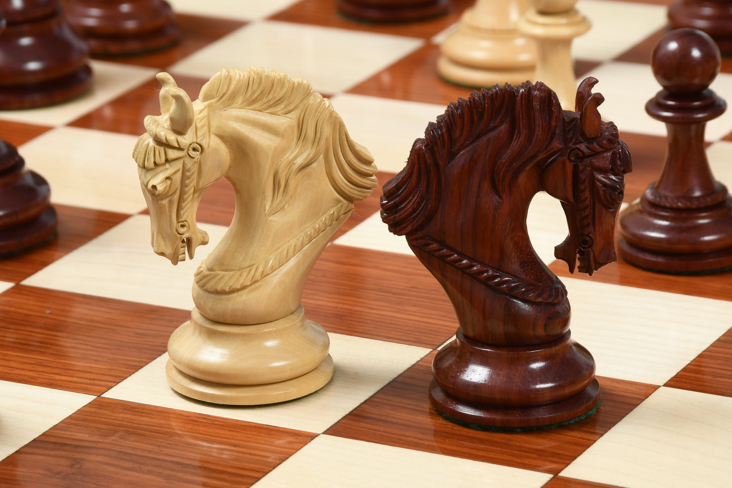 The Excalibur Luxury Artisan Series Chess Pieces in Bud Rosewood / Box Wood - 4.6" King