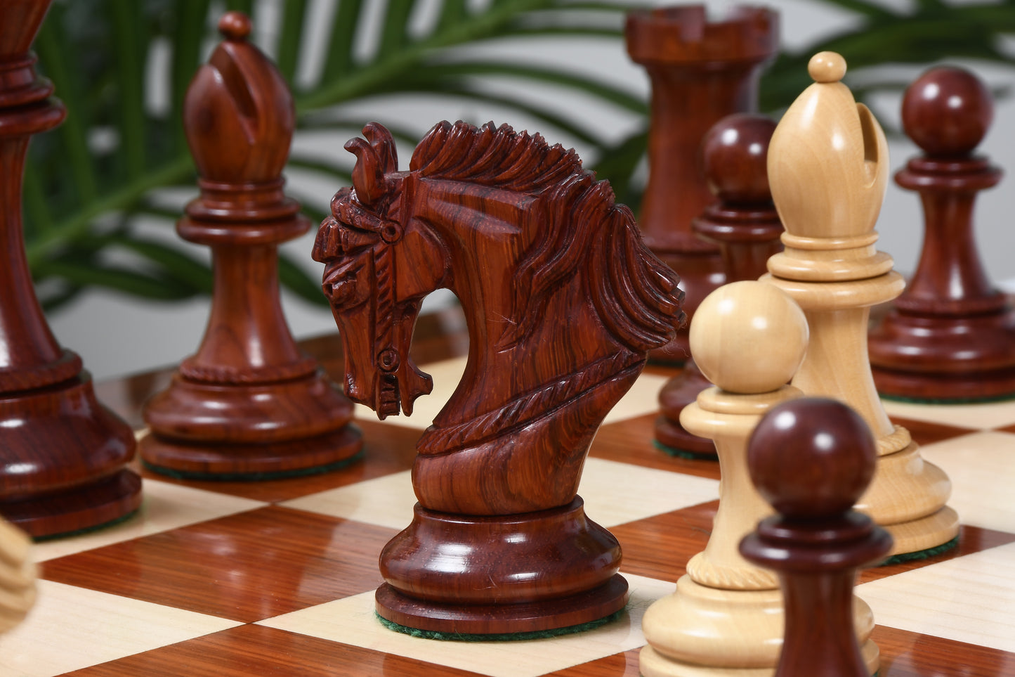 The Excalibur Luxury Artisan Series Chess Pieces in Bud Rosewood / Box Wood - 4.6" King