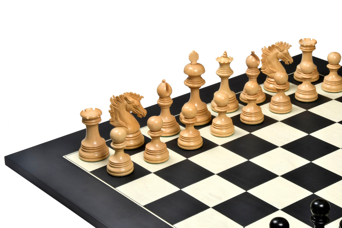 Combo New Indian-American Luxury Series Weighted Chess Pieces in Genuine Ebony Wood & Indian Box Wood V2.0 - 4.4" King and Chess Board