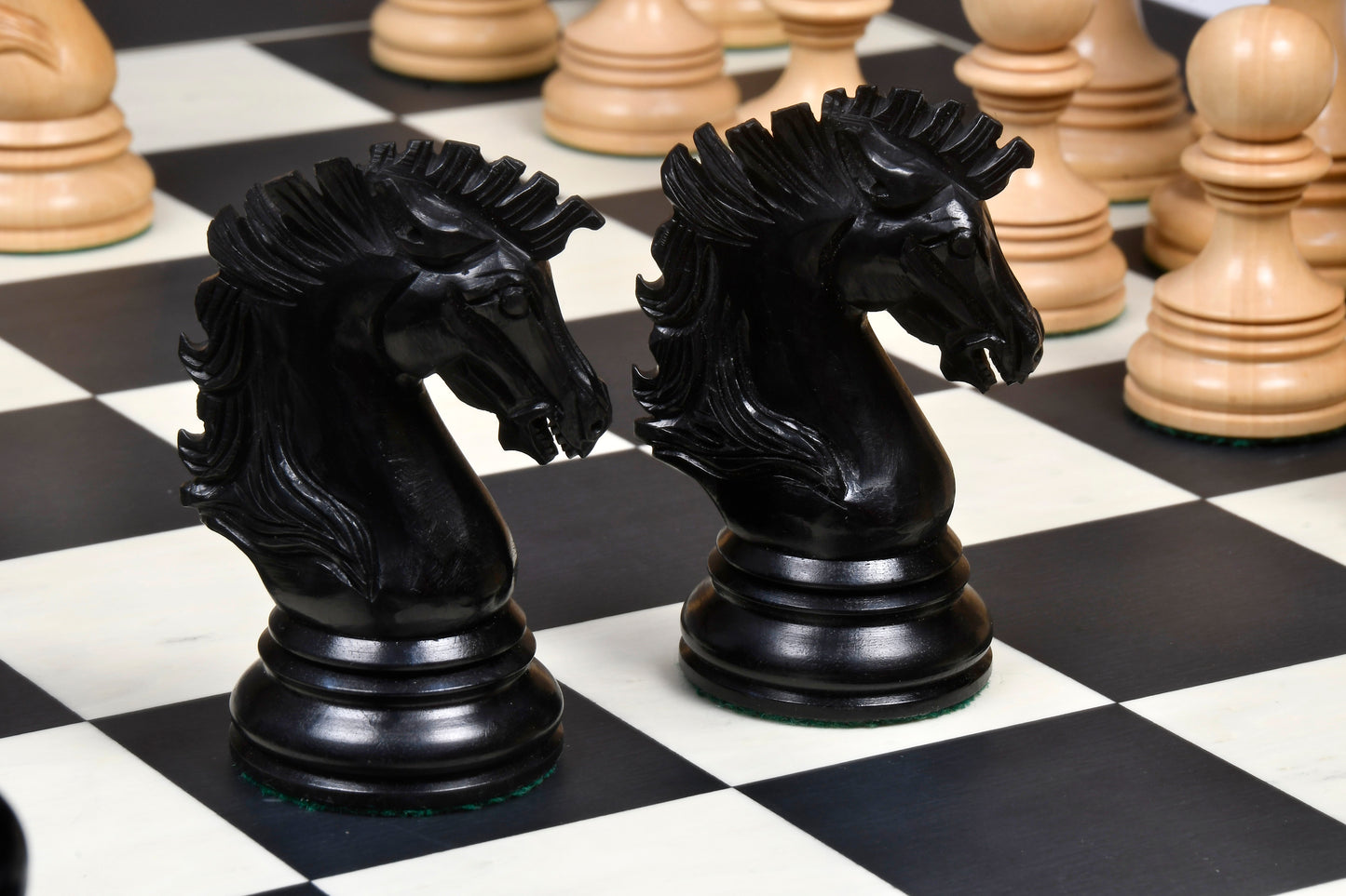 Combo New Indian-American Luxury Series Weighted Chess Pieces in Genuine Ebony Wood & Indian Box Wood V2.0 - 4.4" King and Chess Board