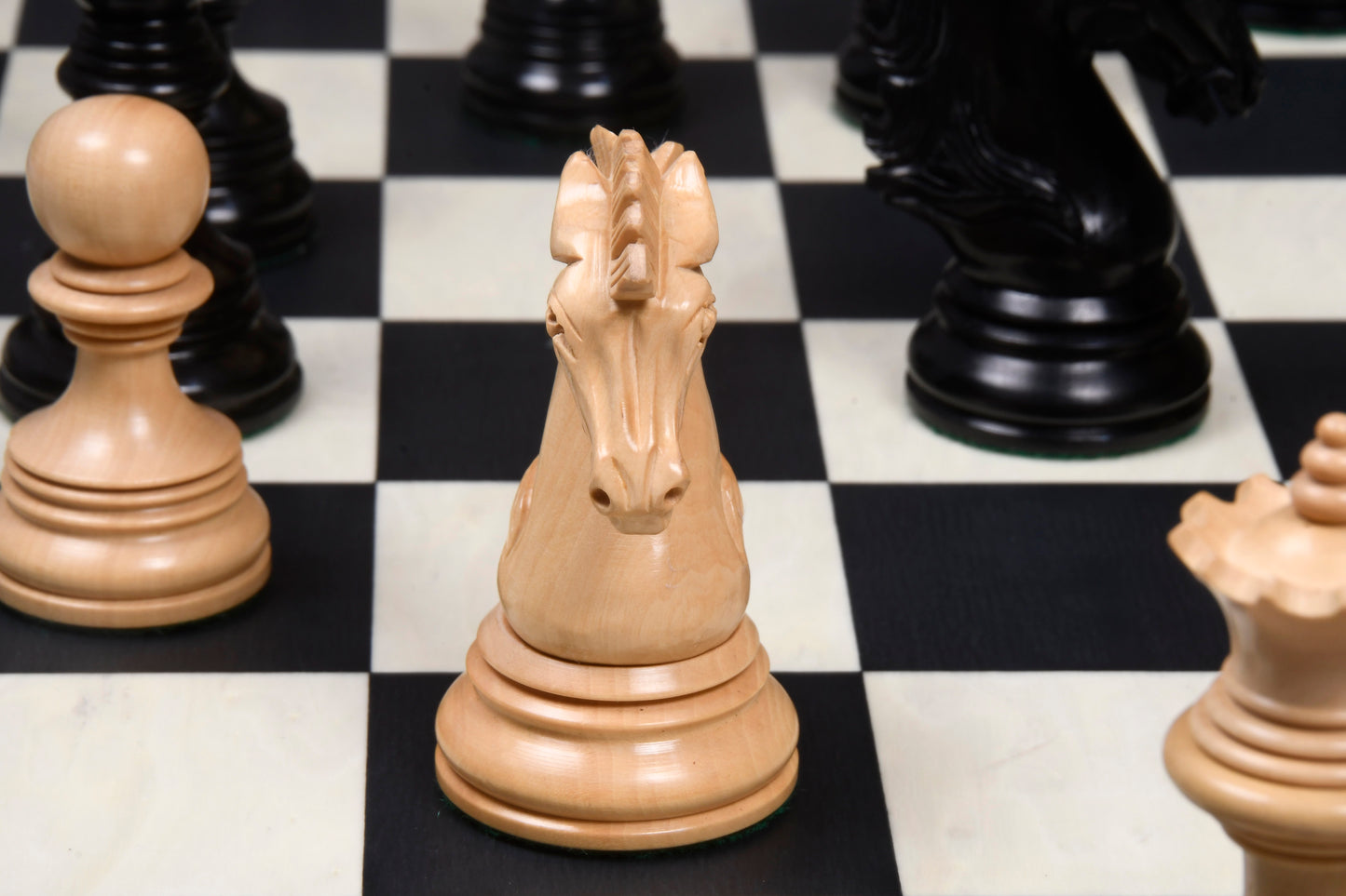 Combo New Indian-American Luxury Series Weighted Chess Pieces in Genuine Ebony Wood & Indian Box Wood V2.0 - 4.4" King and Chess Board