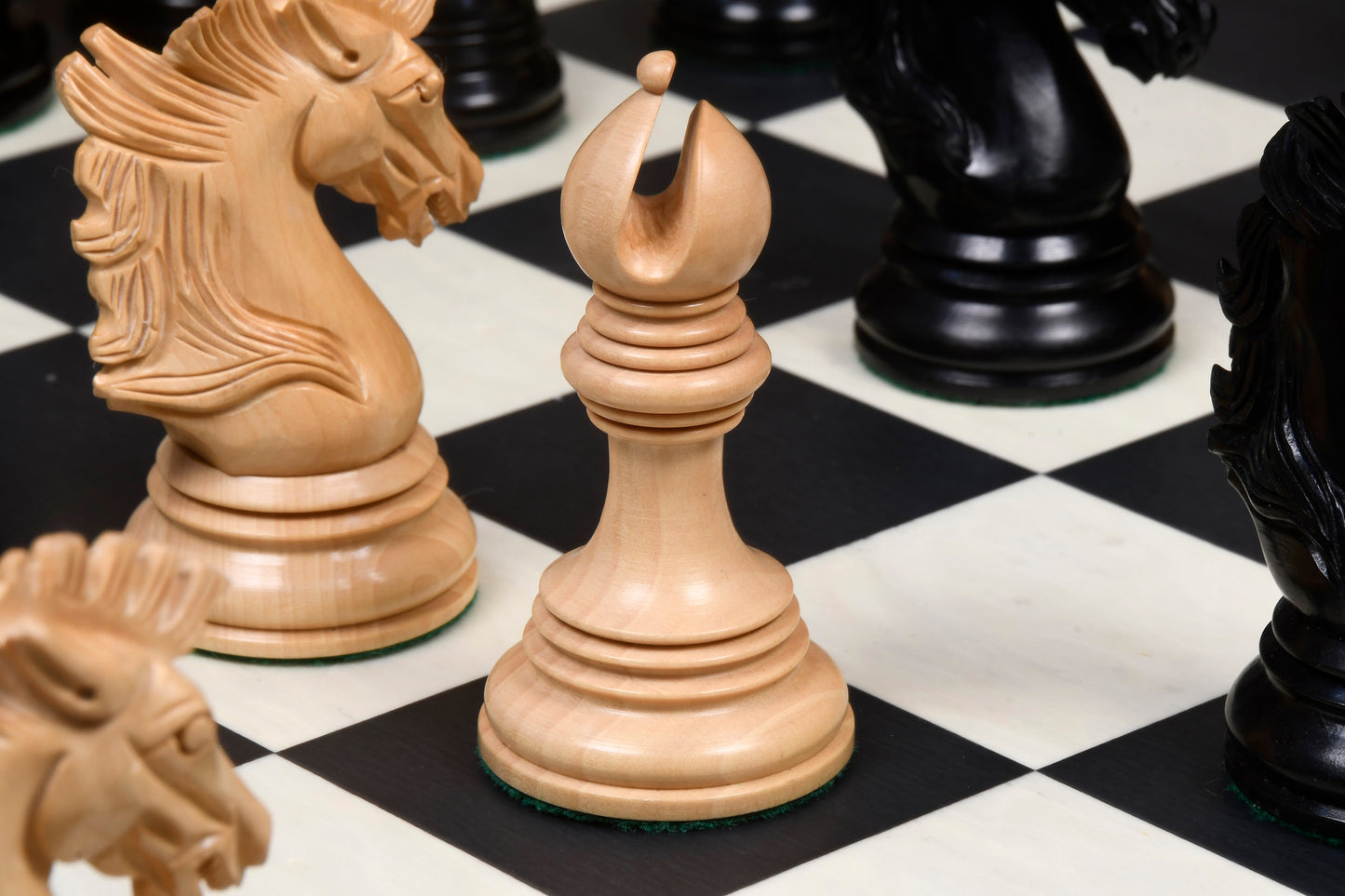 Combo New Indian-American Luxury Series Weighted Chess Pieces in Genuine Ebony Wood & Indian Box Wood V2.0 - 4.4" King and Chess Board