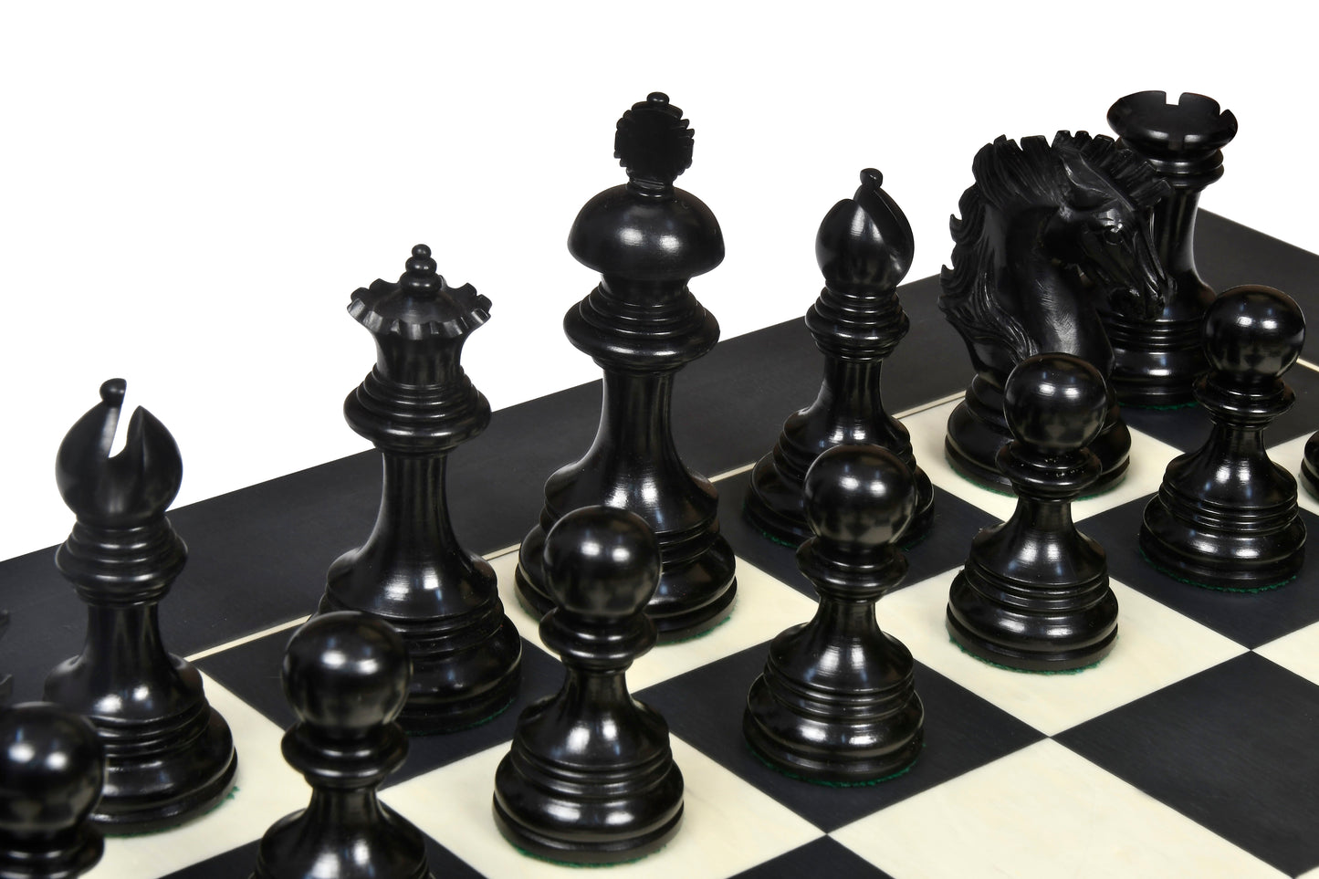 Combo New Indian-American Luxury Series Weighted Chess Pieces in Genuine Ebony Wood & Indian Box Wood V2.0 - 4.4" King and Chess Board