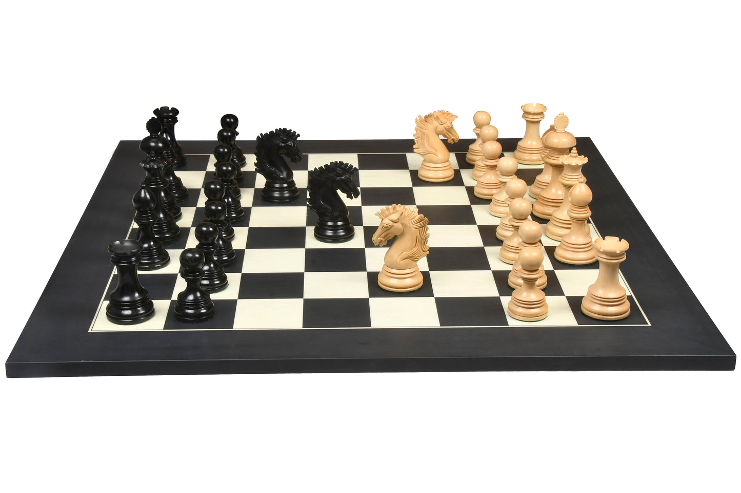 Combo New Indian-American Luxury Series Weighted Chess Pieces in Genuine Ebony Wood & Indian Box Wood V2.0 - 4.4" King and Chess Board