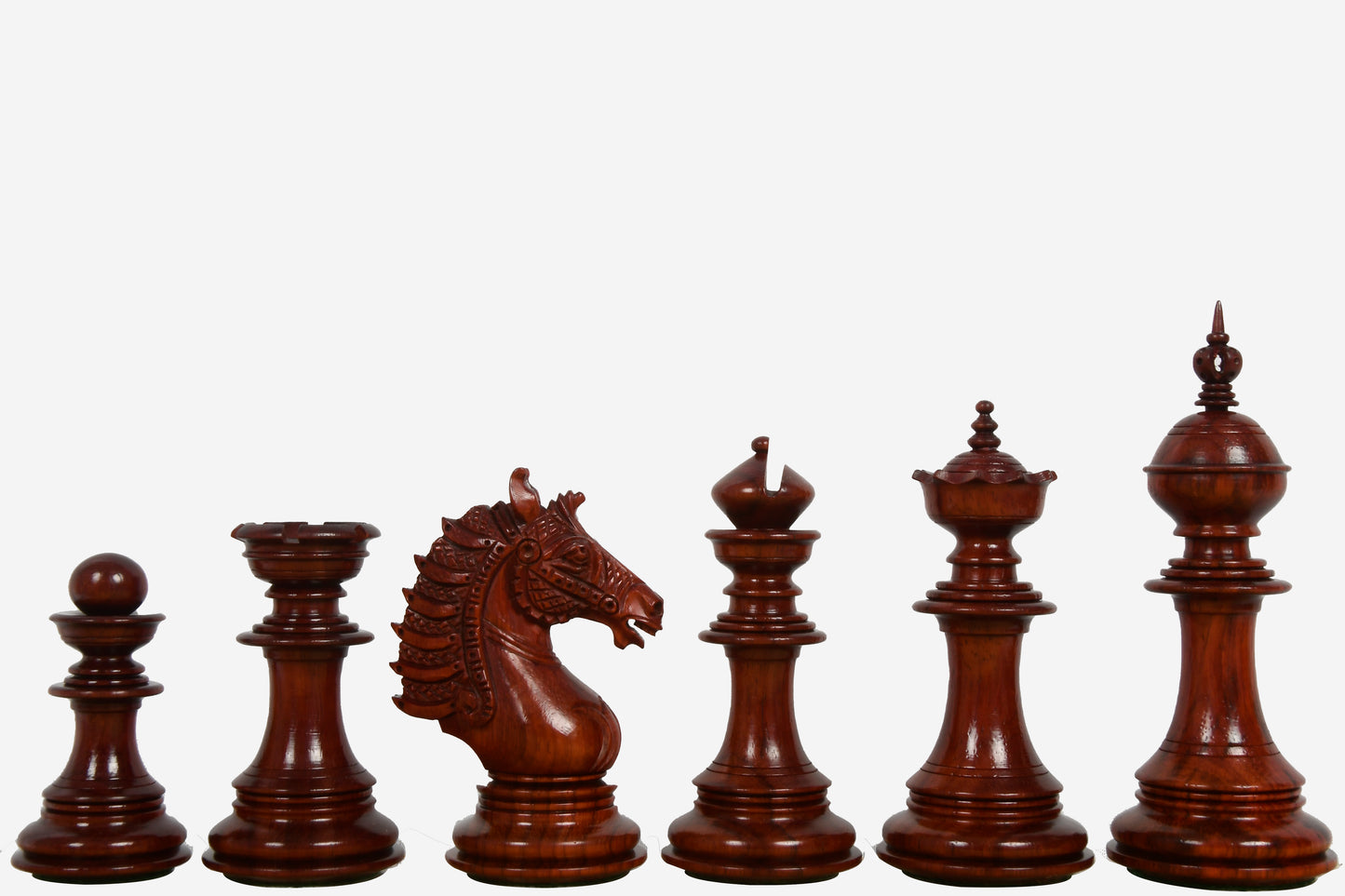 The Sikh Empire Series Triple Weighted Wooden Handmade Chess Pieces in Bud Rosewood (Padauk) and Indian Boxwood - 4.5" King