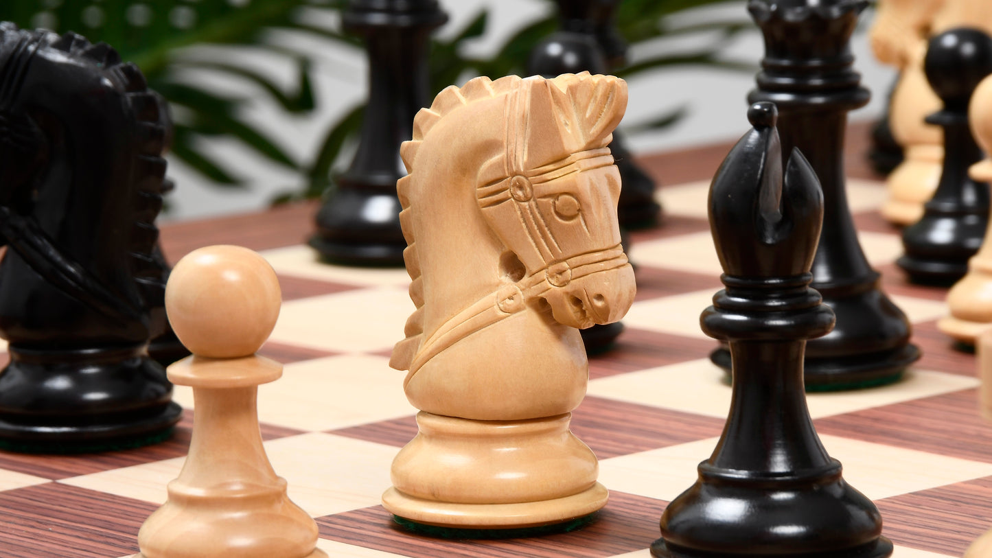 The Bridle Series Wooden Chess Pieces in Ebony & Box Wood - 3.58" King