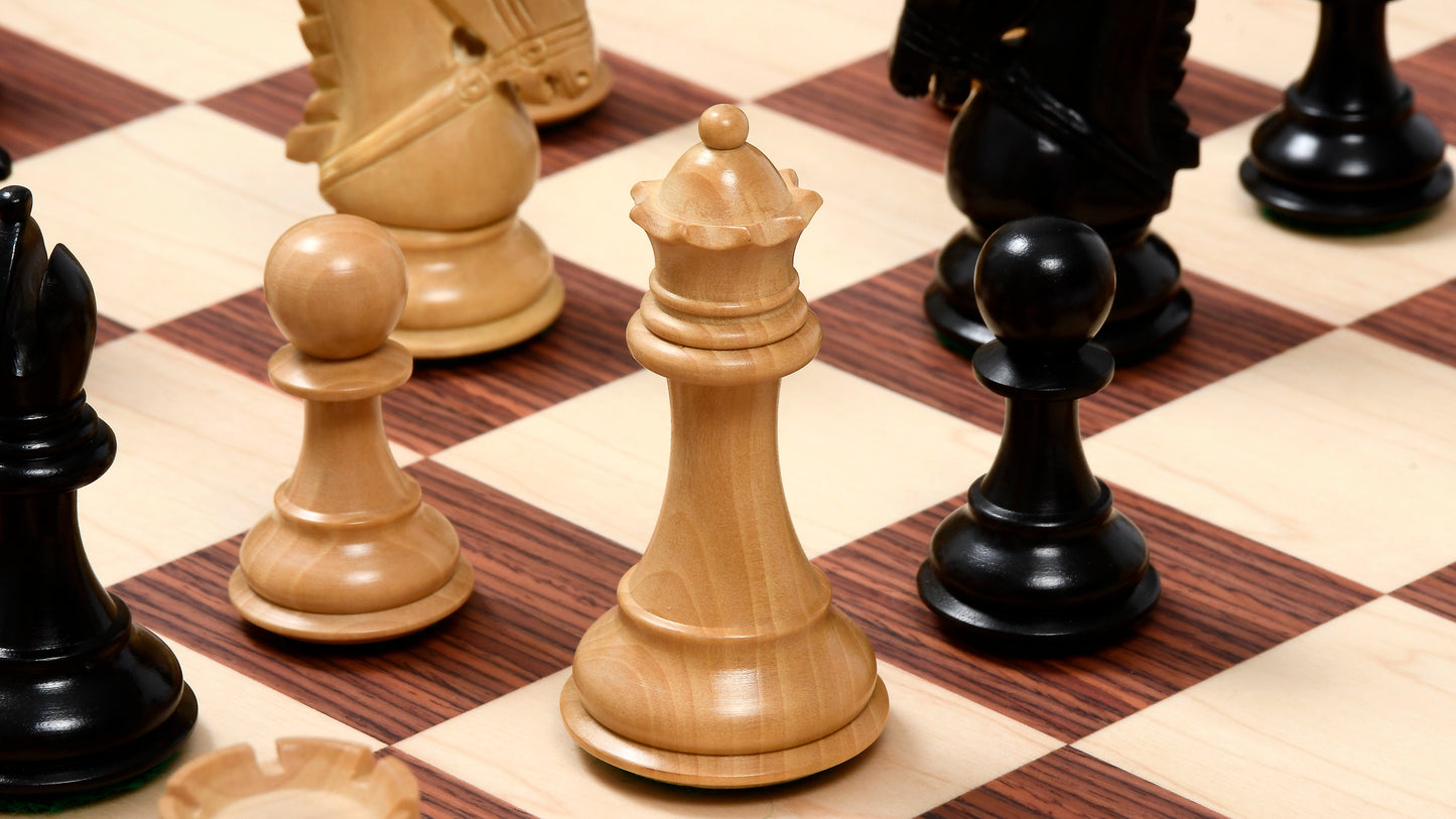 The Bridle Series Wooden Chess Pieces in Ebony & Box Wood - 3.58" King