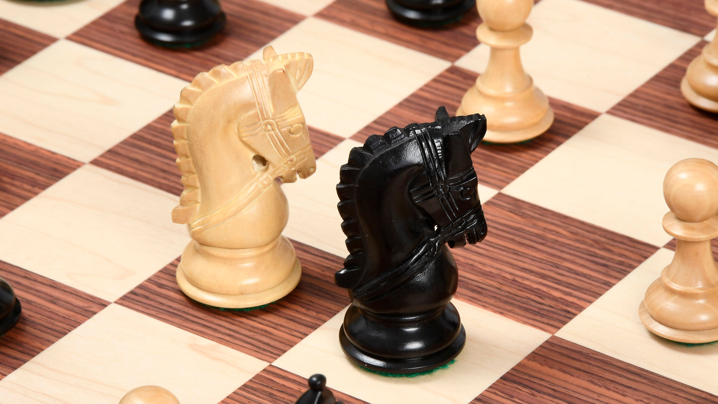 The Bridle Series Wooden Chess Pieces in Ebony & Box Wood - 3.58" King