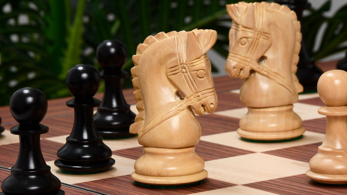 The Bridle Series Wooden Chess Pieces in Ebony & Box Wood - 3.58" King