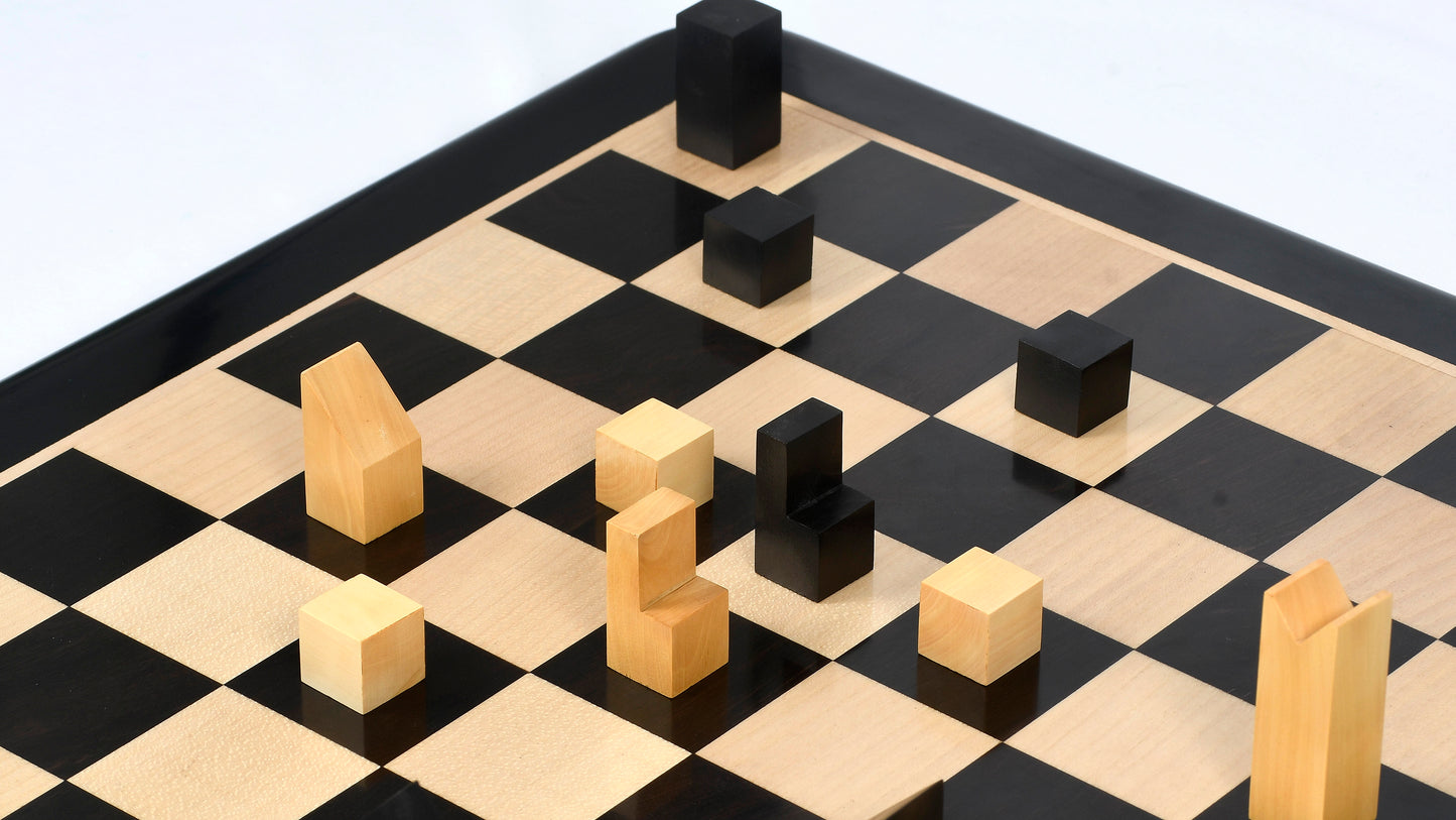 Reproduced Minimalist Chess Pieces in Ebonized Boxwood & Natural Boxwood - 2.79" King