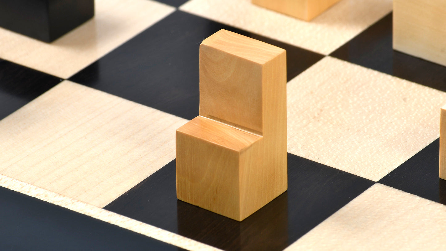 Reproduced Minimalist Chess Pieces in Ebonized Boxwood & Natural Boxwood - 2.79" King