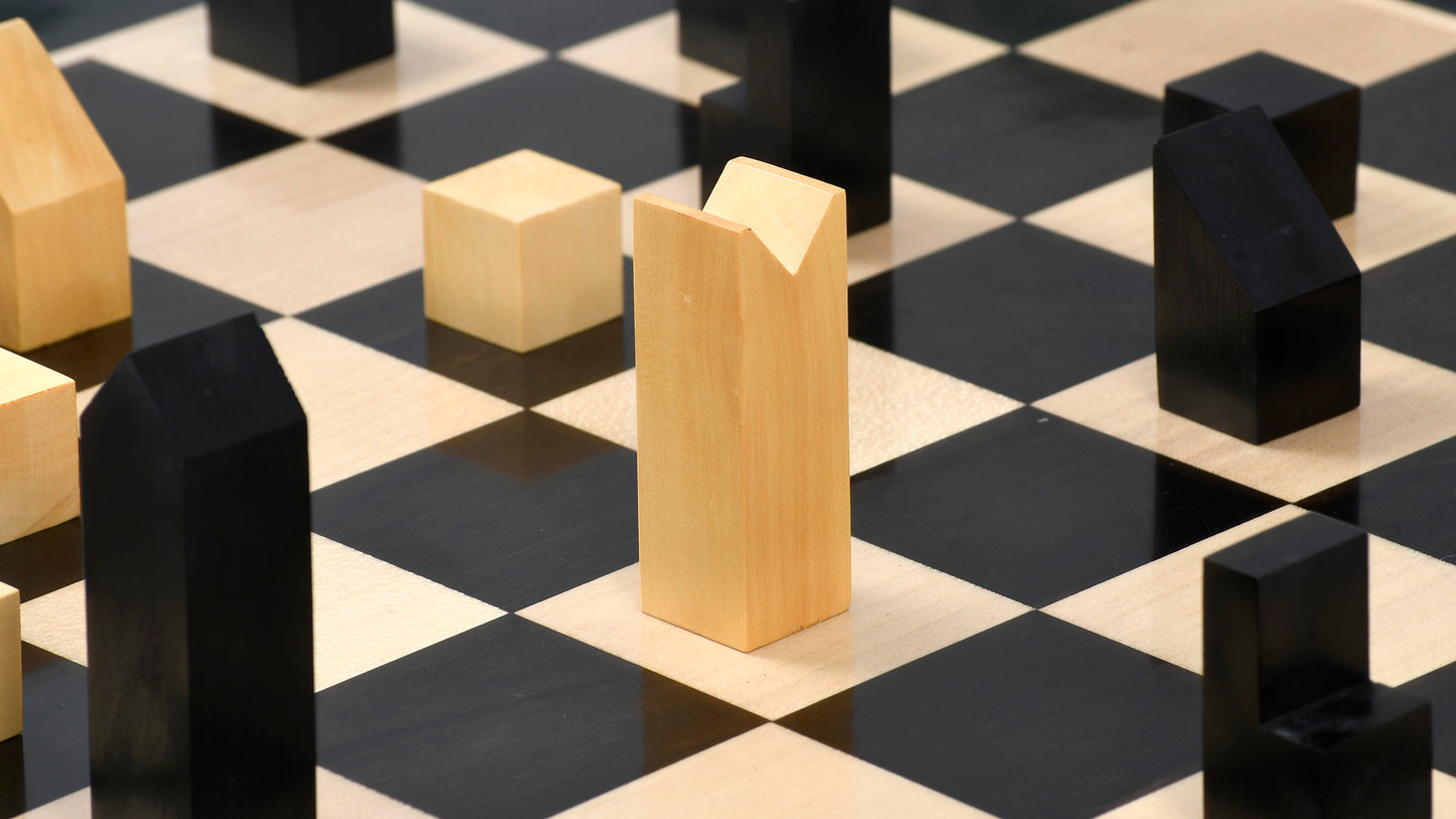 Reproduced Minimalist Chess Pieces in Ebonized Boxwood & Natural Boxwood - 2.79" King