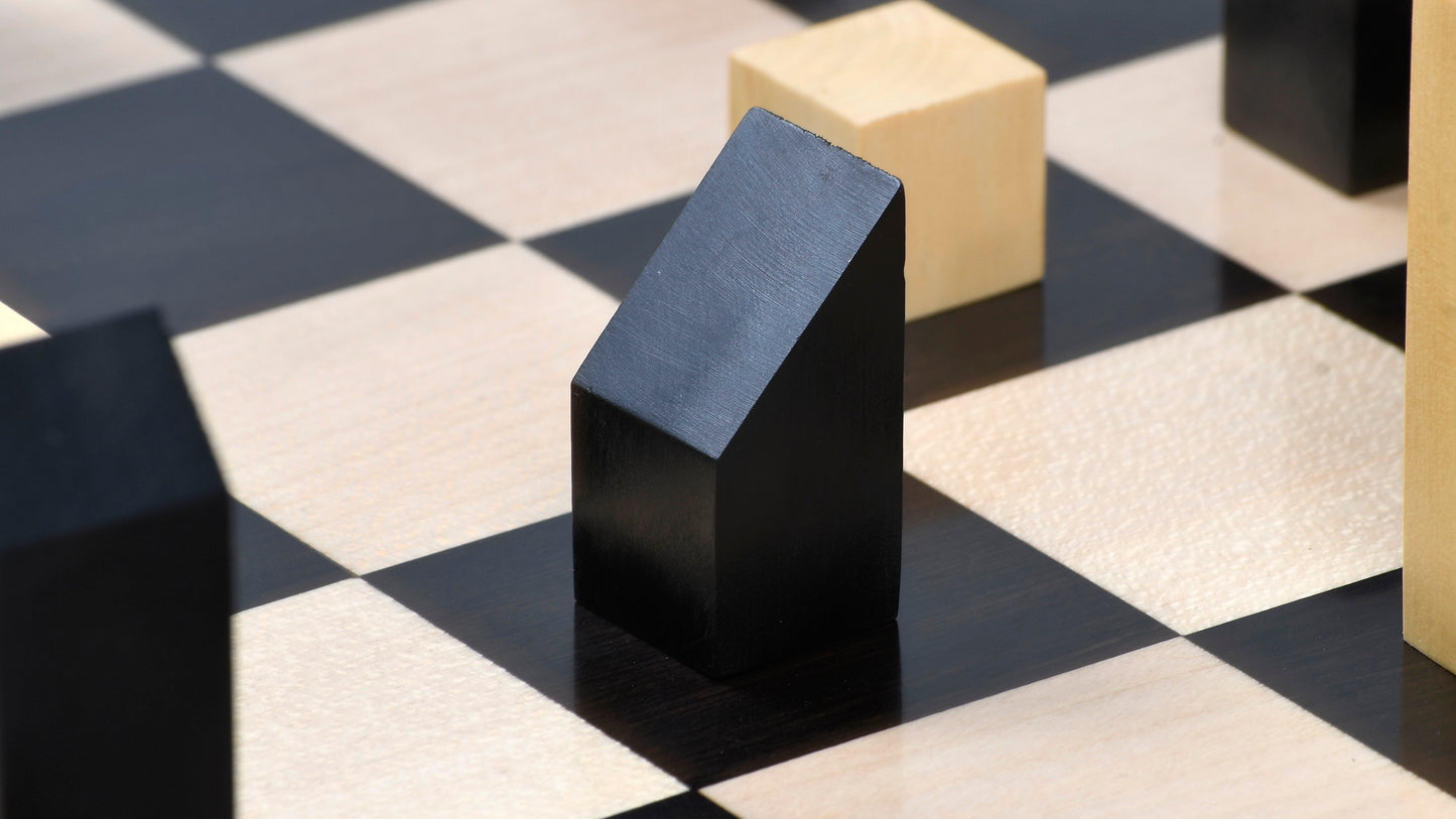Reproduced Minimalist Chess Pieces in Ebonized Boxwood & Natural Boxwood - 2.79" King