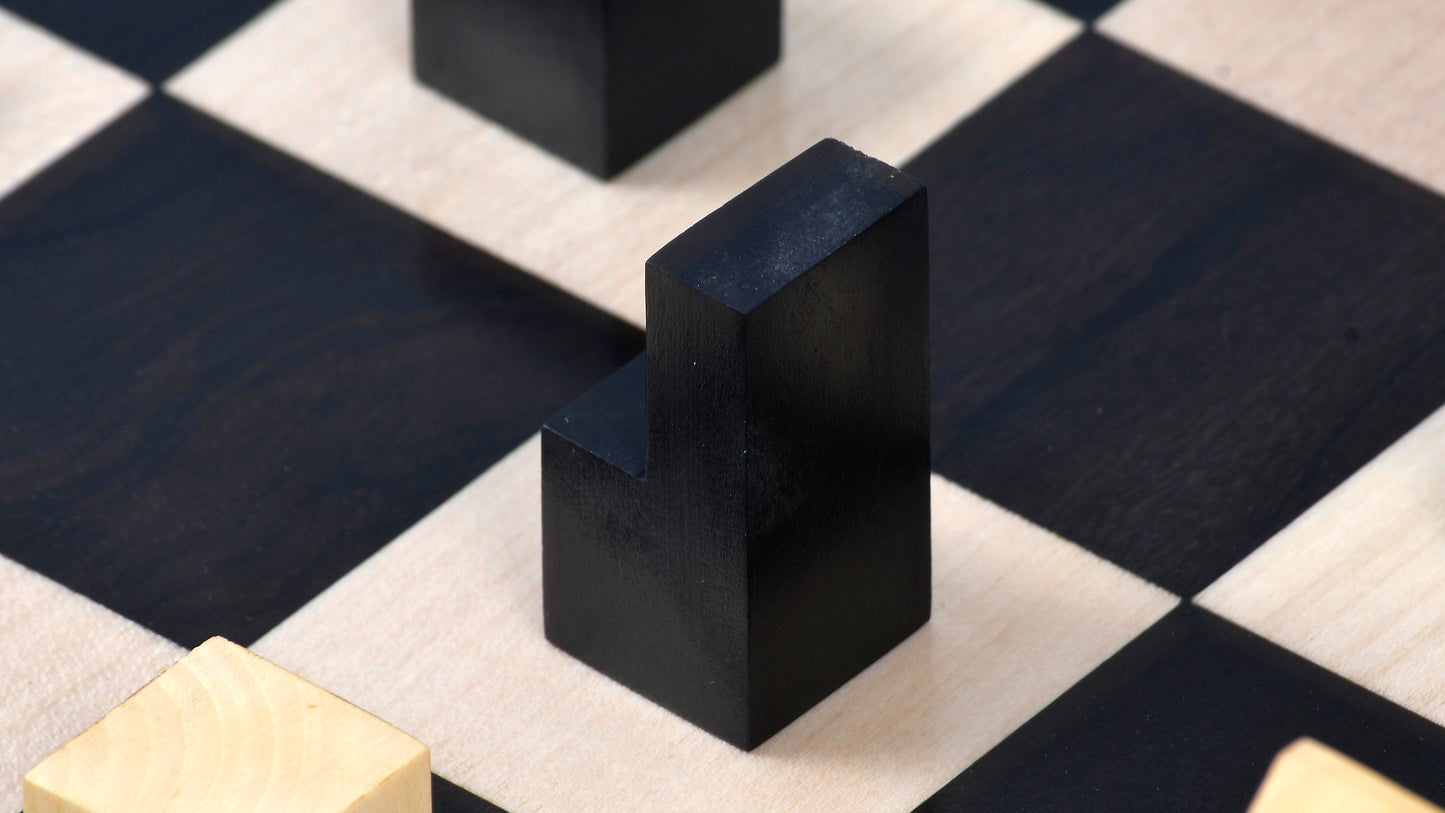 Reproduced Minimalist Chess Pieces in Ebonized Boxwood & Natural Boxwood - 2.79" King