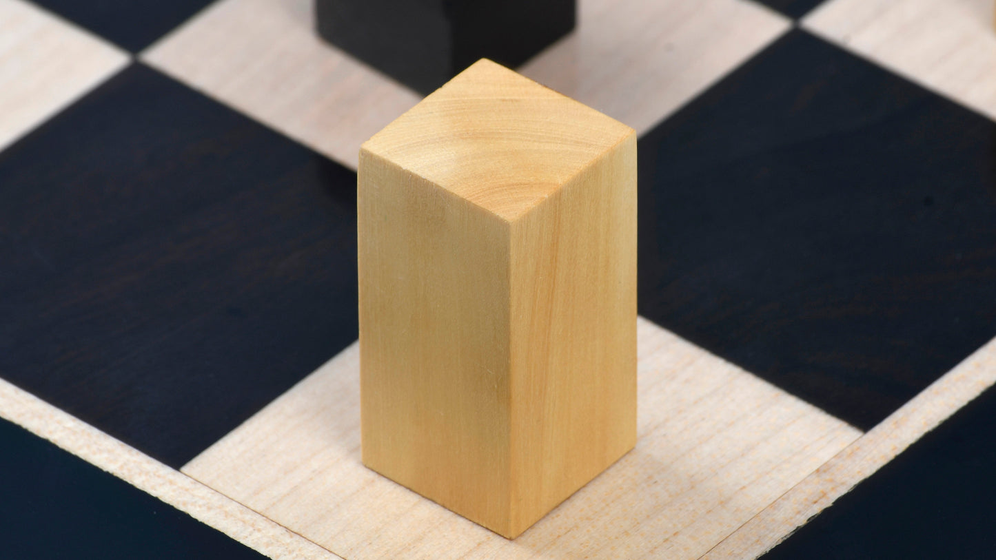 Reproduced Minimalist Chess Pieces in Ebonized Boxwood & Natural Boxwood - 2.79" King