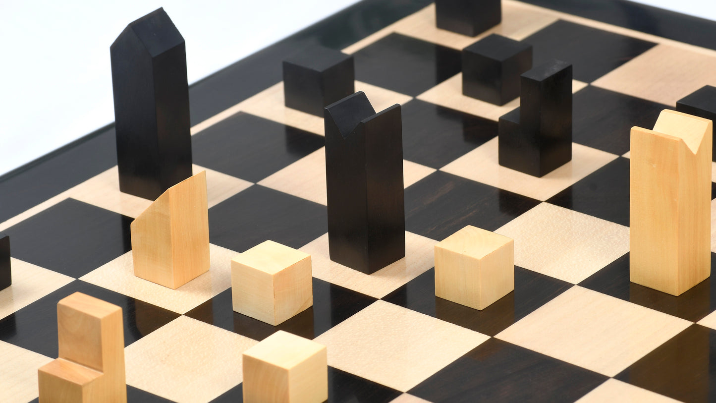 Reproduced Minimalist Chess Pieces in Ebonized Boxwood & Natural Boxwood - 2.79" King