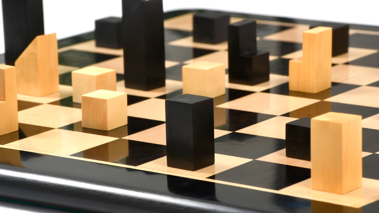 Reproduced Minimalist Chess Pieces in Ebonized Boxwood & Natural Boxwood - 2.79" King
