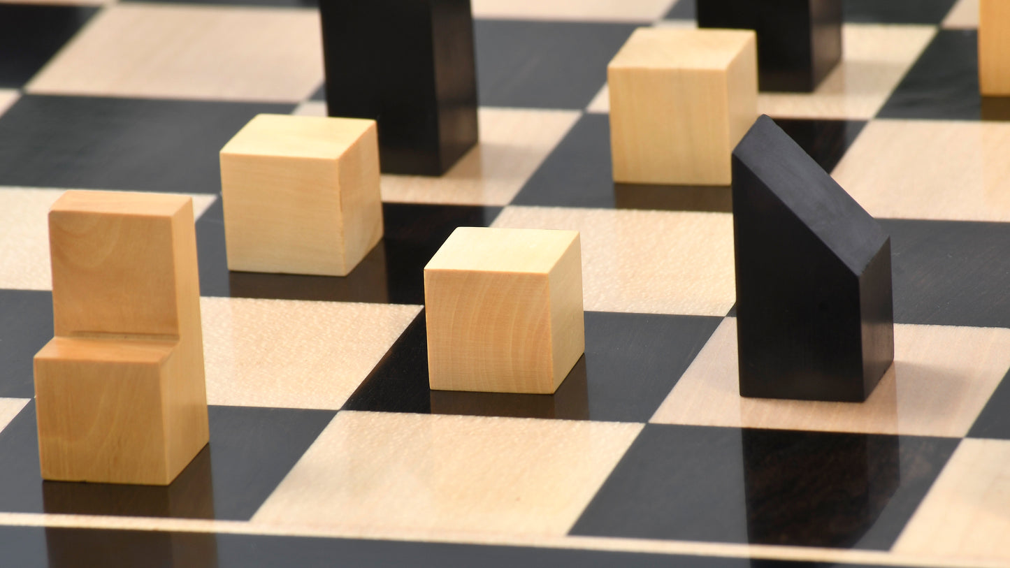 Reproduced Minimalist Chess Pieces in Ebonized Boxwood & Natural Boxwood - 2.79" King