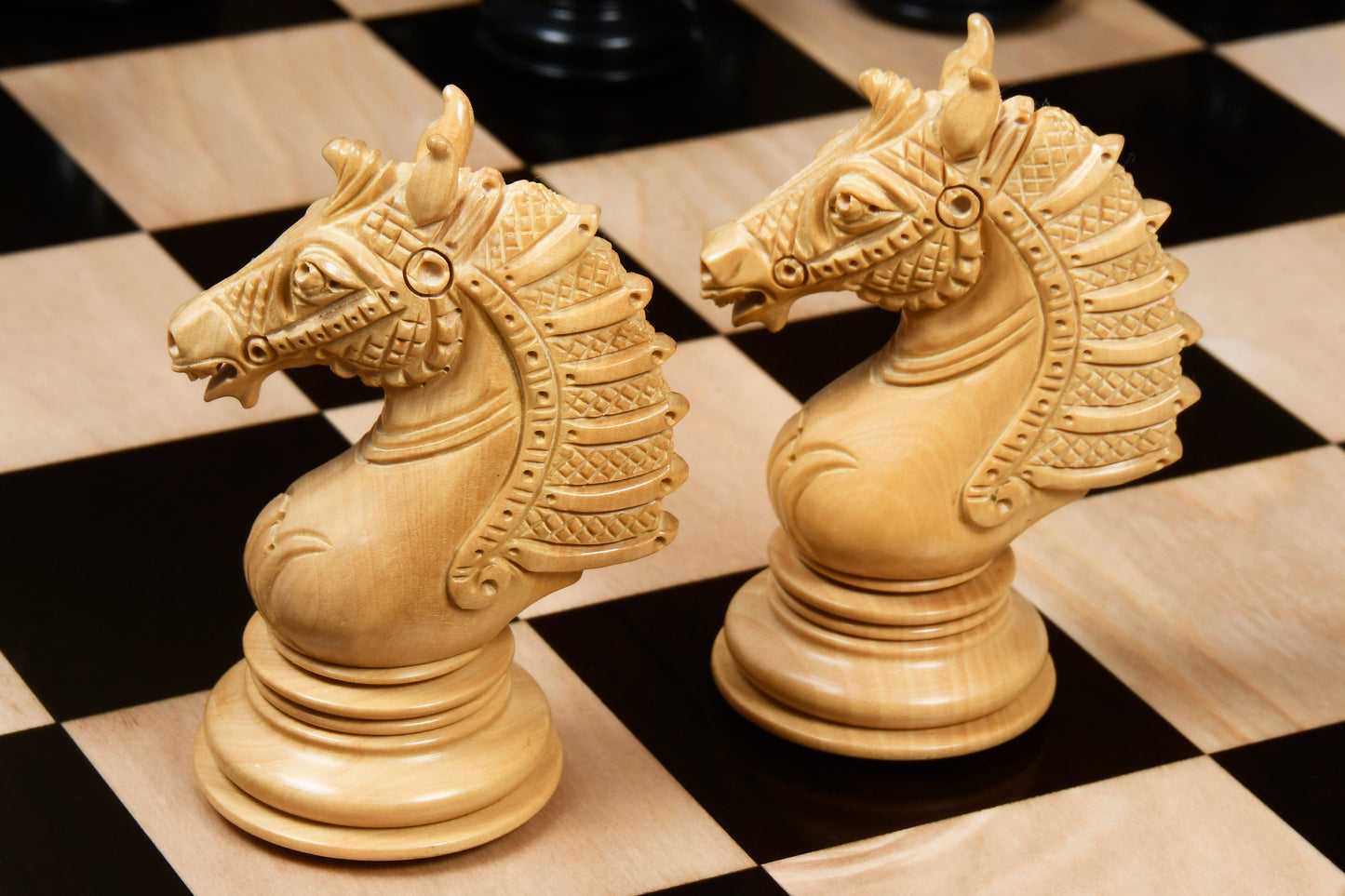 The Sikh Empire Series Triple Weighted Wooden Handmade Chess Pieces in Genuine Ebony Wood and Indian Boxwood - 4.5" King with Extra Queens