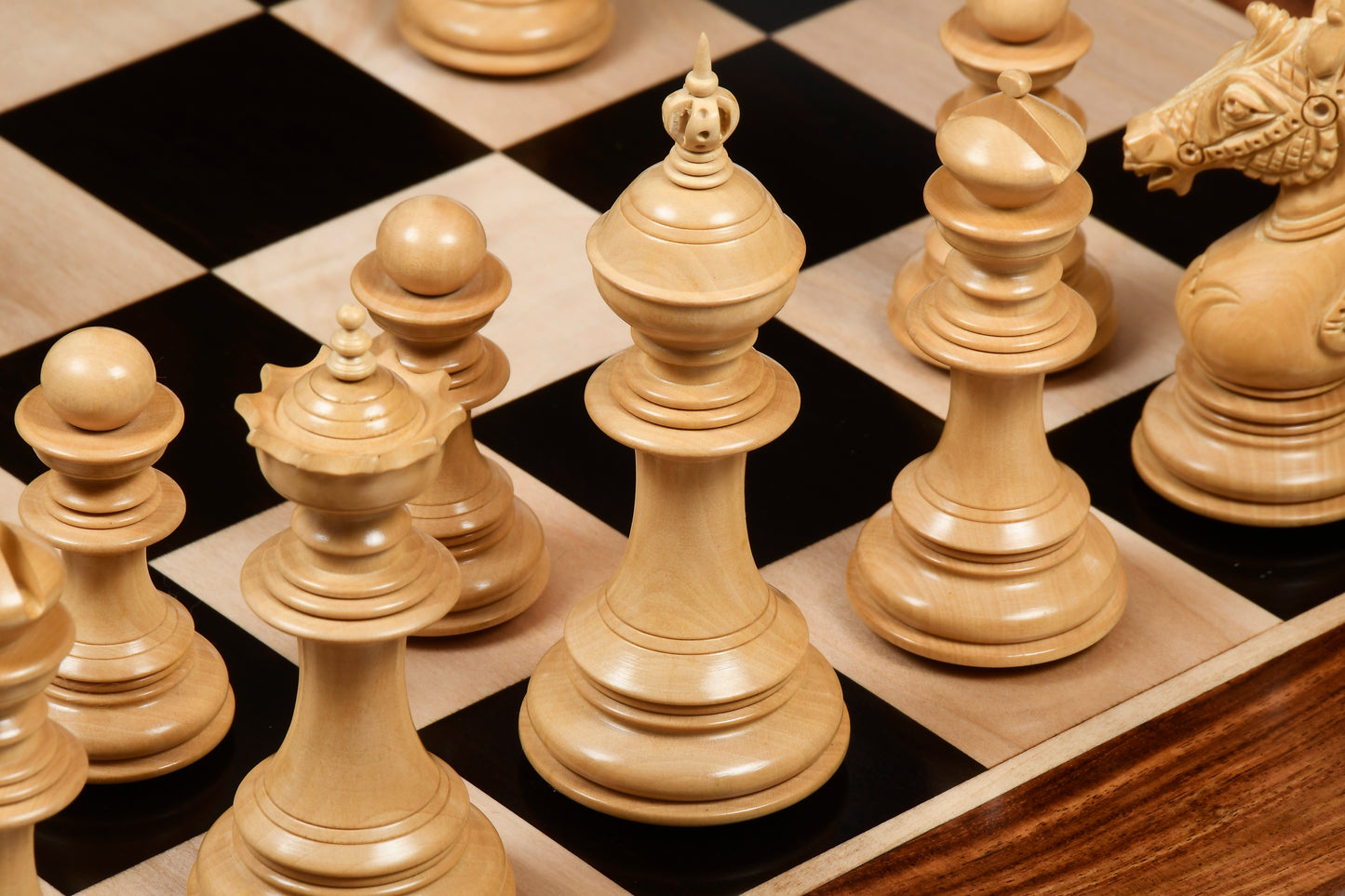 The Sikh Empire Series Triple Weighted Wooden Handmade Chess Pieces in Genuine Ebony Wood and Indian Boxwood - 4.5" King with Extra Queens