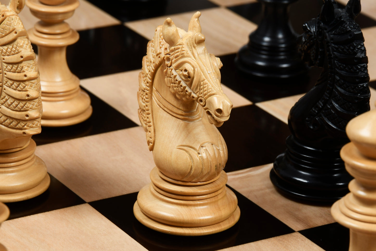 The Sikh Empire Series Triple Weighted Wooden Handmade Chess Pieces in Genuine Ebony Wood and Indian Boxwood - 4.5" King with Extra Queens