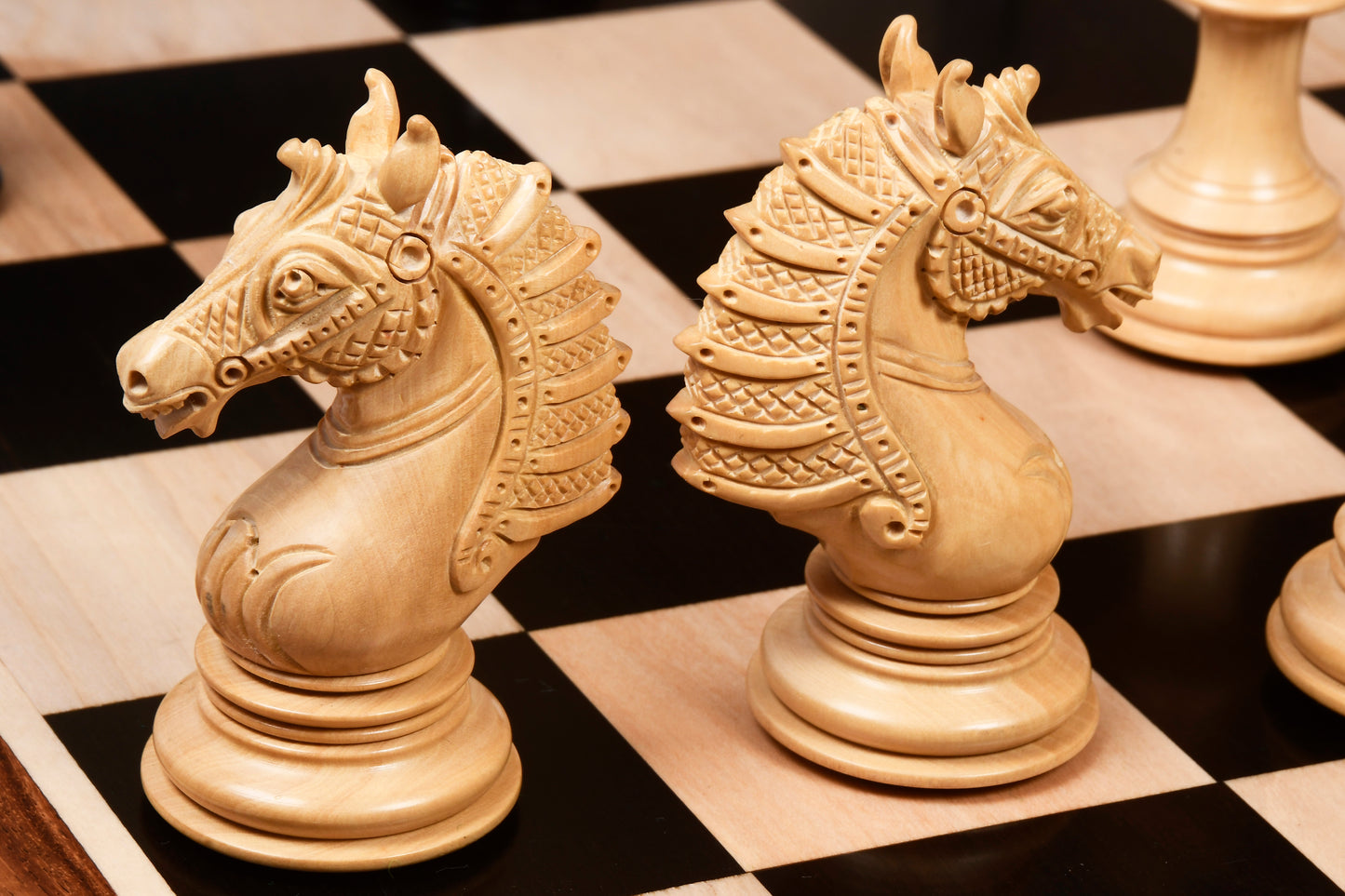 The Sikh Empire Series Triple Weighted Wooden Handmade Chess Pieces in Genuine Ebony Wood and Indian Boxwood - 4.5" King with Extra Queens