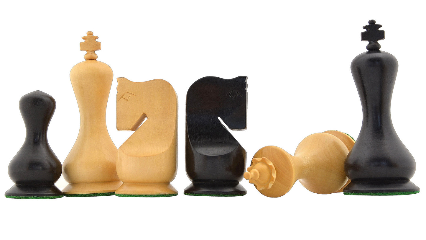 The Wooden Hour Glass Series Chess Pieces in Ebonized Boxwood & Natural Boxwood - 4.1" King