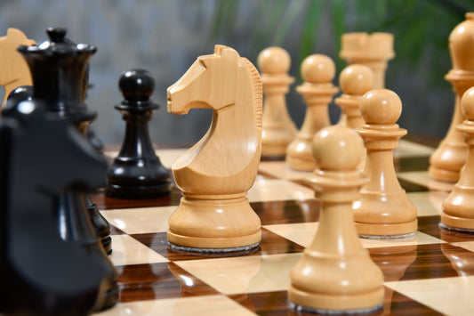 Reproduced World Championship Chess Pieces in Ebonized Wood & Natural Boxwood - 3.71" Extra Queen