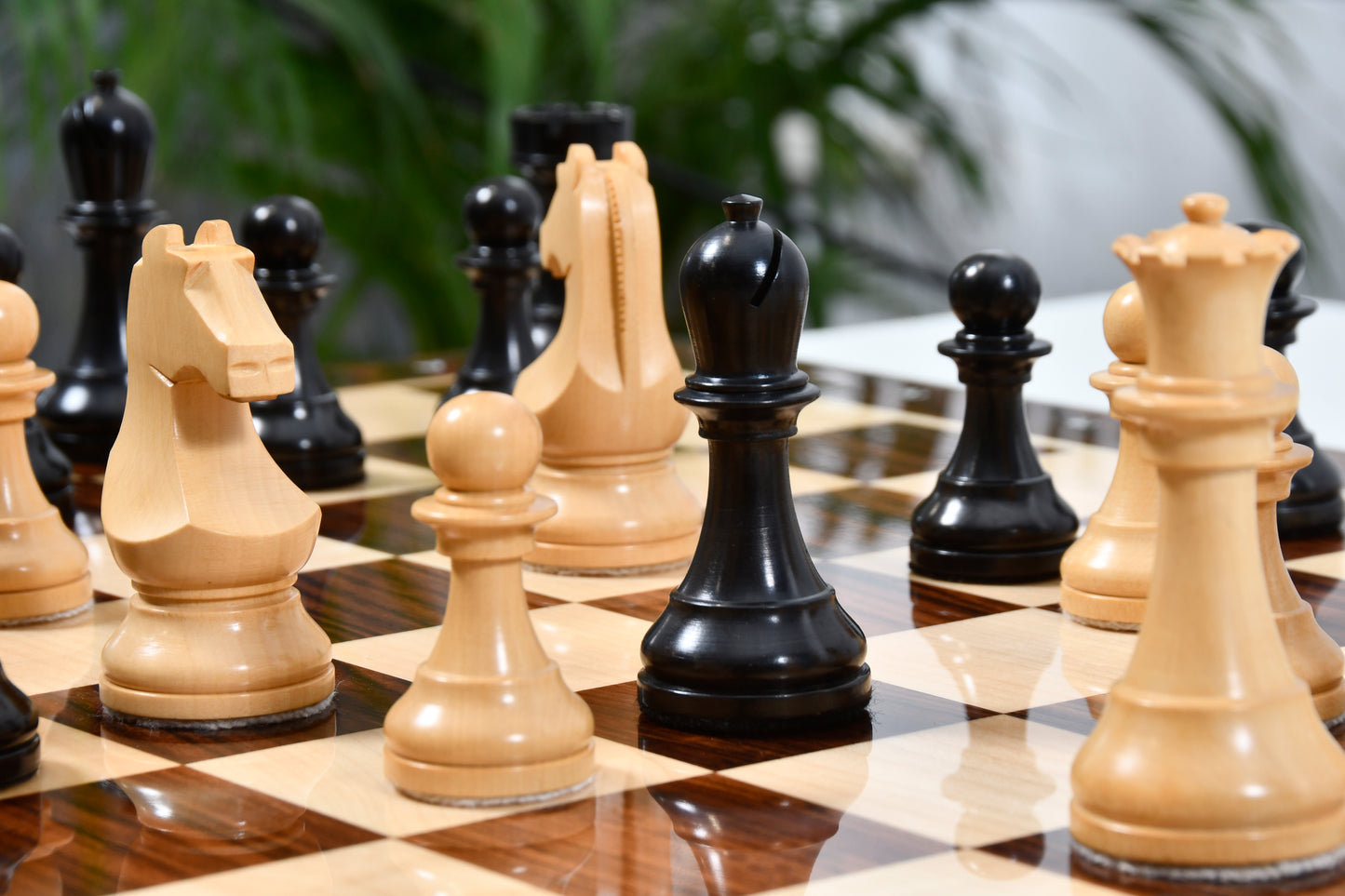 Reproduced World Championship Chess Pieces in Ebonized Wood & Natural Boxwood - 3.71" Extra Queen