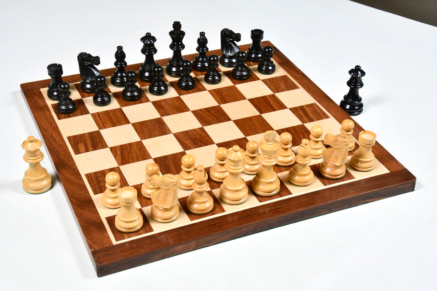 Reproduced French Lardy Exclusive Wooden Chess Pieces with Extra Queen - Handcrafted in Ebonized & Natural Boxwood 3" King