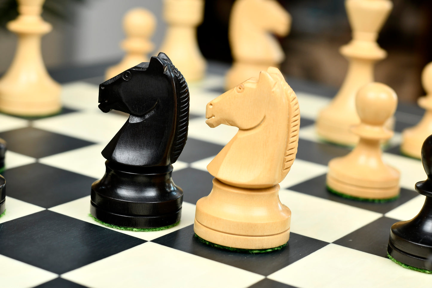 Reproduced Russian (Soviet Era) Series Chess Pieces in Ebonized Boxwood & Natural Boxwood - 3.75" King