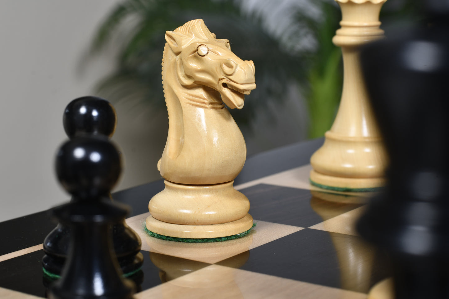 The Elgin Marble Knight Staunton Weighted Chess Pieces in Genuine Ebony Wood and Boxwood - 4.0 inch King