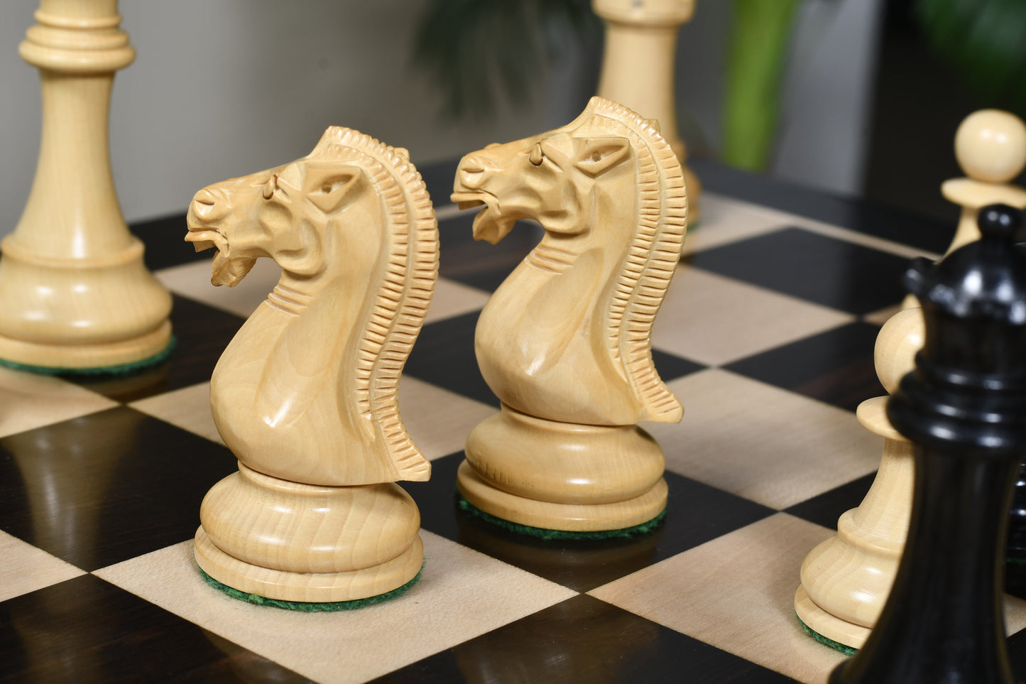 The Elgin Marble Knight Staunton Weighted Chess Pieces in Genuine Ebony Wood and Boxwood - 4.0 inch King