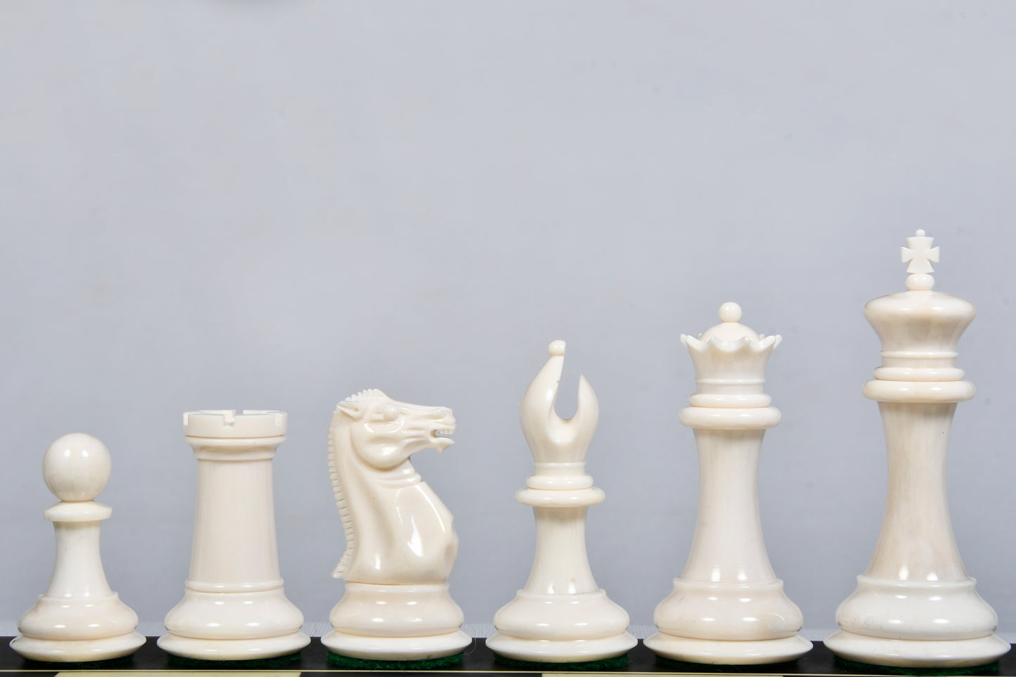 19th Century Staunton Pattern Inspired Camel Bone Chess Set in Black Dyed & Bleached White - 3.6" King