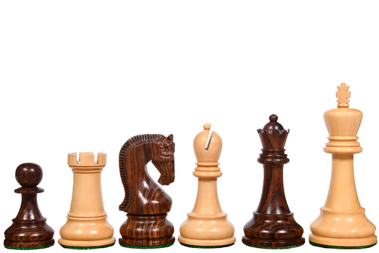 The Leningrad Club-Sized Wooden Chess Pieces in Indian Rosewood & Boxwood- 4.0" King