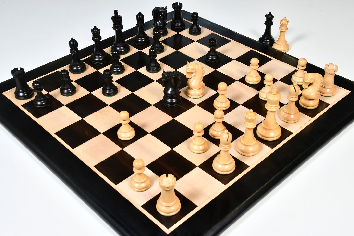 The Leningrad Club-Sized Wooden Chess Pieces in Black Ebonized Wood & Boxwood- 4.0" King
