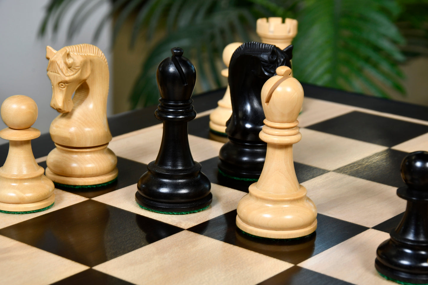 The Leningrad Club-Sized Wooden Chess Pieces in Black Ebonized Wood & Boxwood- 4.0" King