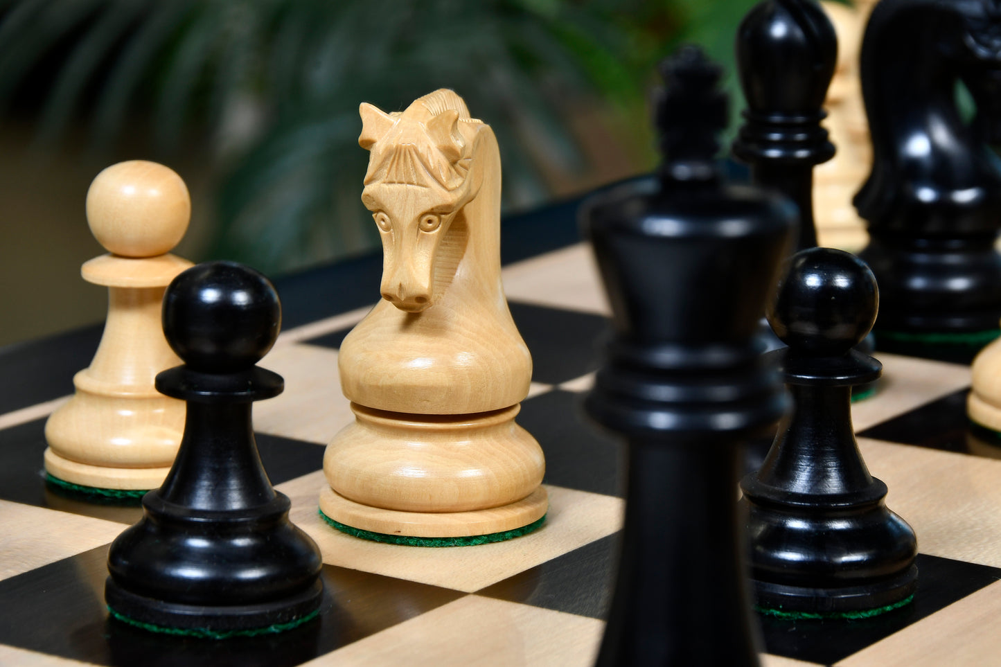 The Leningrad Club-Sized Wooden Chess Pieces in Black Ebonized Wood & Boxwood- 4.0" King