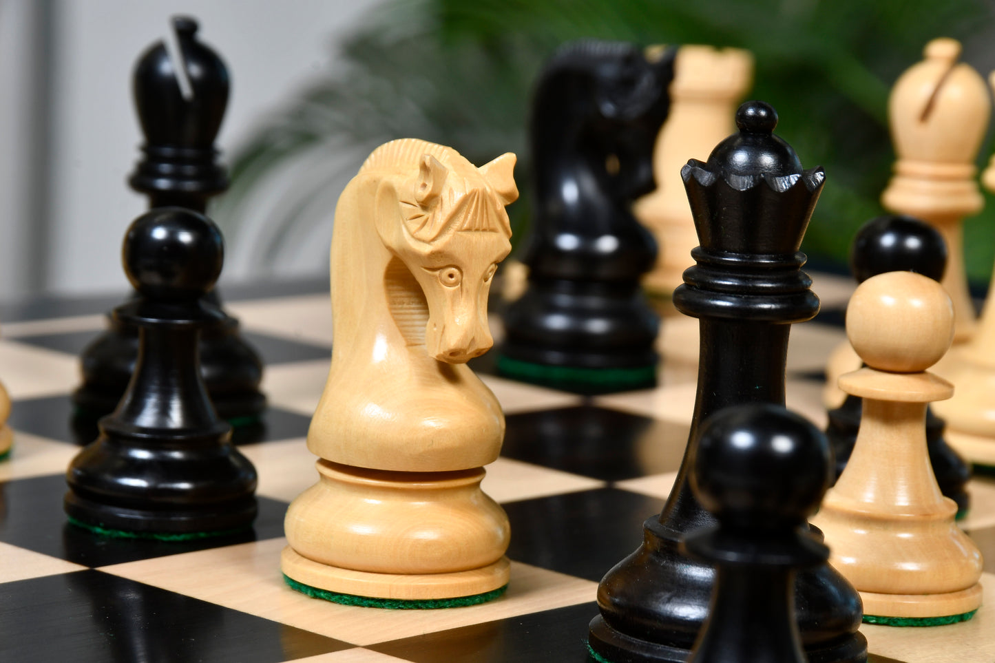 The Leningrad Club-Sized Wooden Chess Pieces in Black Ebonized Wood & Boxwood- 4.0" King