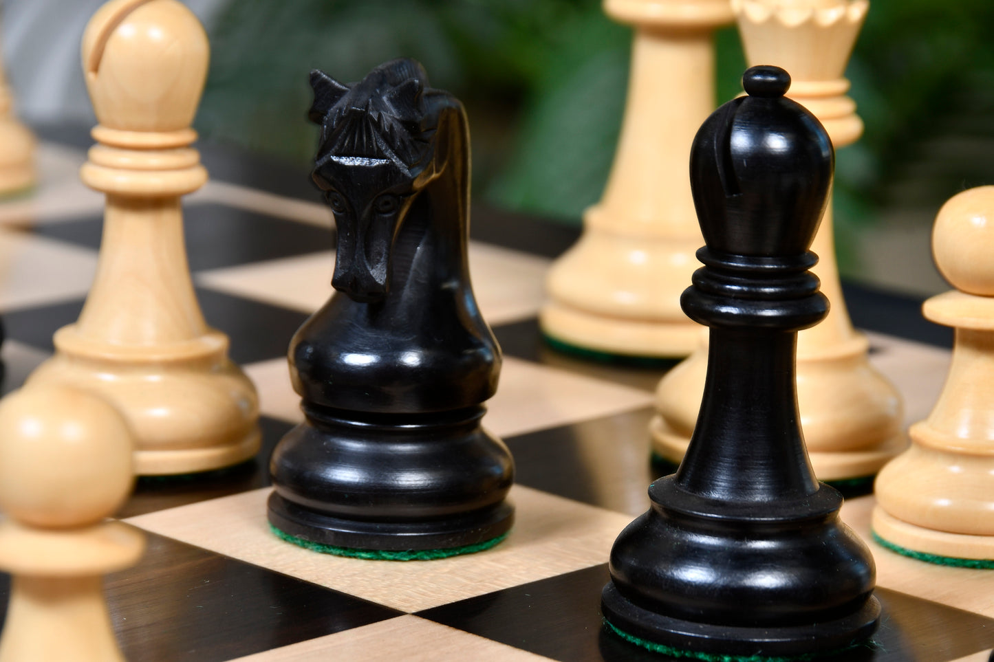 The Leningrad Club-Sized Wooden Chess Pieces in Black Ebonized Wood & Boxwood- 4.0" King