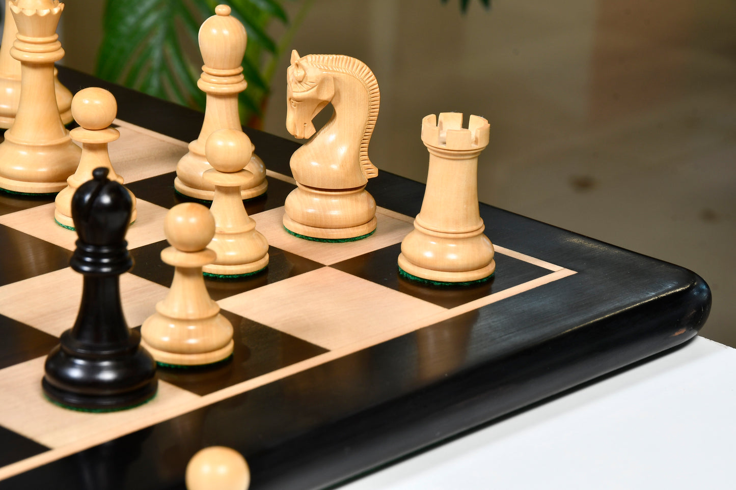 The Leningrad Club-Sized Wooden Chess Pieces in Black Ebonized Wood & Boxwood- 4.0" King