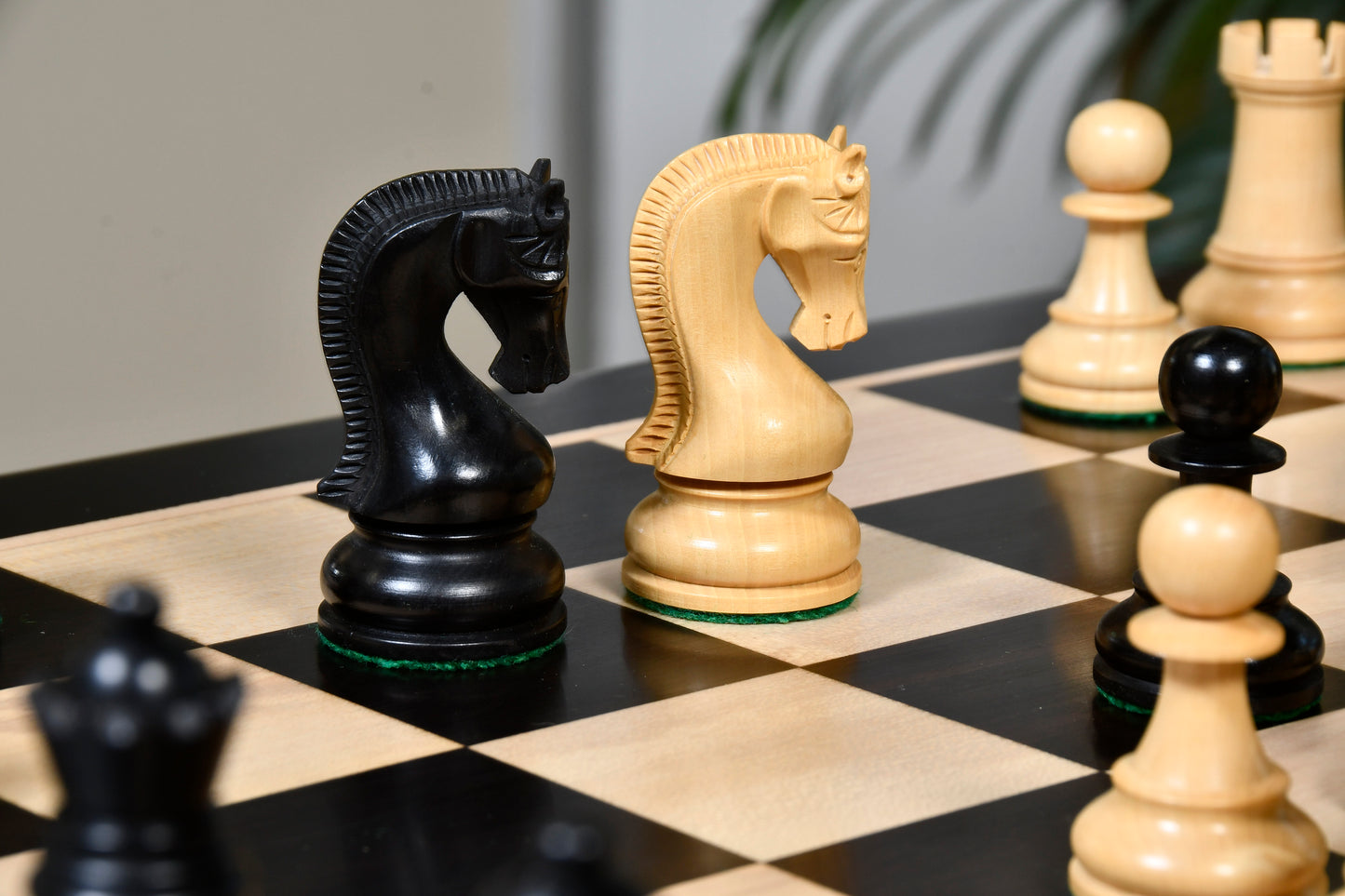 The Leningrad Club-Sized Wooden Chess Pieces in Black Ebonized Wood & Boxwood- 4.0" King