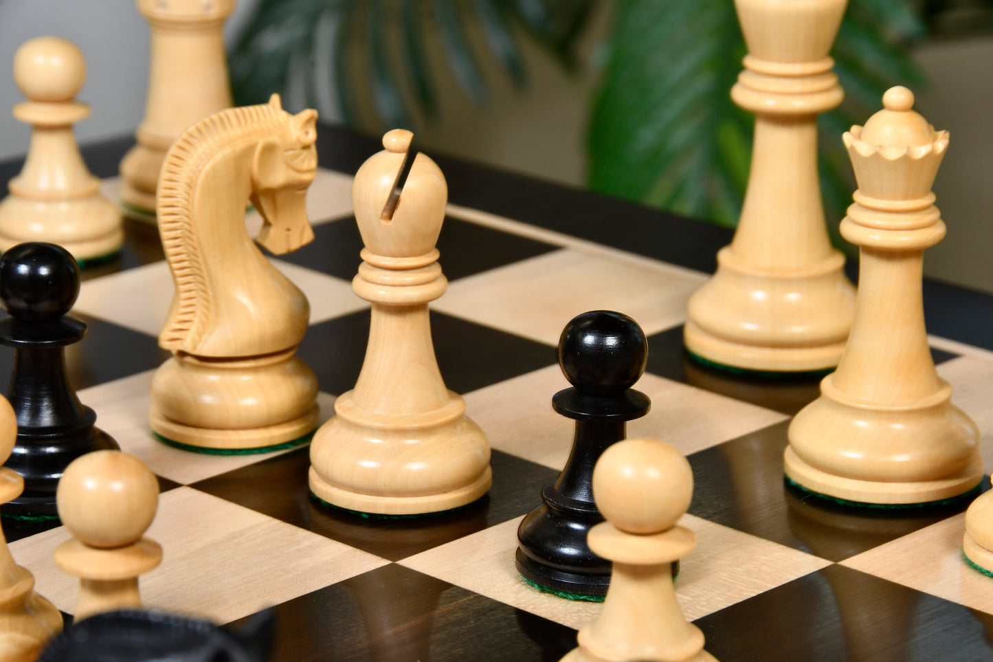 The Leningrad Club-Sized Wooden Chess Pieces in Black Ebonized Wood & Boxwood- 4.0" King