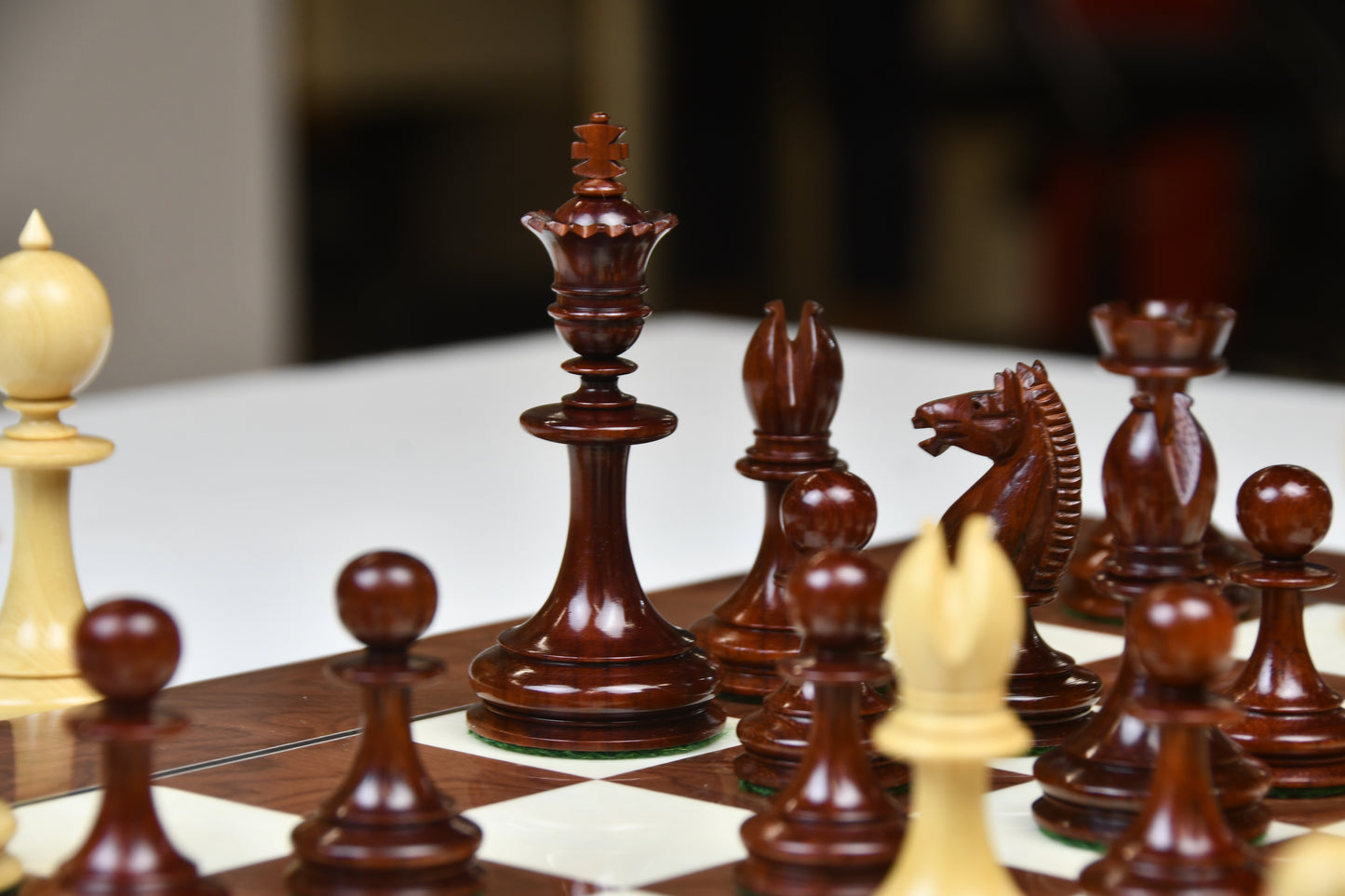 Reproduced 3.5" King Size William Hamlett Wooden Chess Pieces in Bud Rosewood/ Boxwood